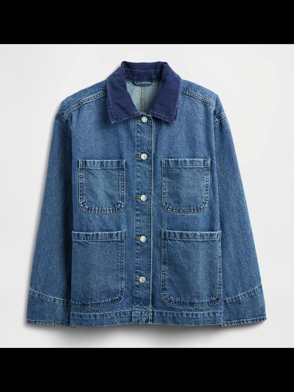 GAP Two-Tone Blue Denim Chore Jacket with Dark Collar - Picture 6 of 6